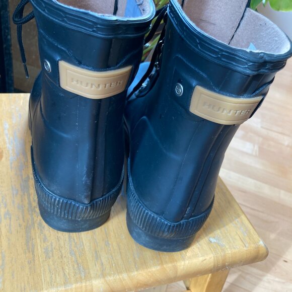 Hunter Lace-Up Black Rubber Rain Boots Waterproof Insulated Excellent Men's 9 - Picture 3 of 8